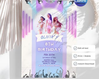 Editable KPOP Demon Hunters Birthday Invitation Template, Digital Dowload