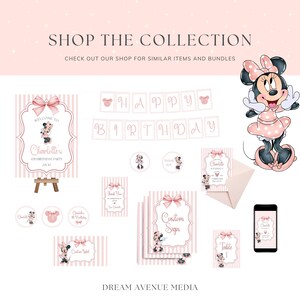 Minnie Mouse birthday invitation, pink white stripe bow, kids birthday Disney invite image 6