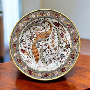 Hand-Painted Iznik Ceramic Plate, Peacock Floral Turkish Pottery, Decorative Wall Art 40cm