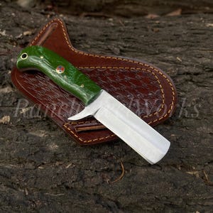 Custom Handmade Cowboy Bull Cutter Knife With Leather Sheath , Gift For Him , Gift For Dad