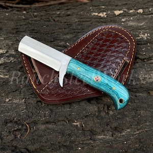 Custom Handmade Cowboy Bull Cutter Knife With Leather Sheath , Gift For Him , Gift For Dad , Anniversary Gifts