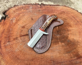 Cuchillo vaquero de acero D2 hecho a mano con funda de cuero