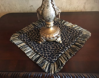 Cheetah Lamp Mat | Black and Tan Table Topper | Custom Handmade Design