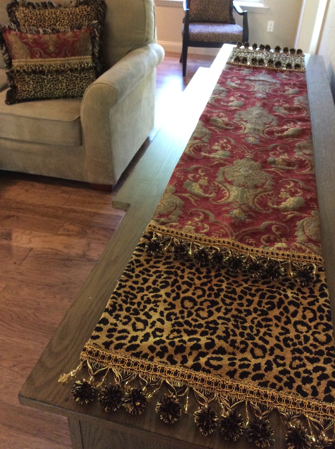 Handmade Animal Print Table Runner Leopard Print With Red Etsy