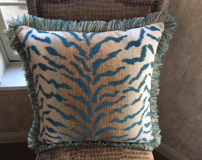 Turquoise and Caramel Tiger 20 Inch Pillow | Custom Handmade Design
