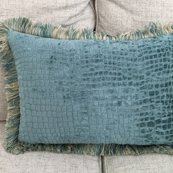 Turquoise Chenille Lumbar Pillow | Luxury Pillows | Custom Handmade Design