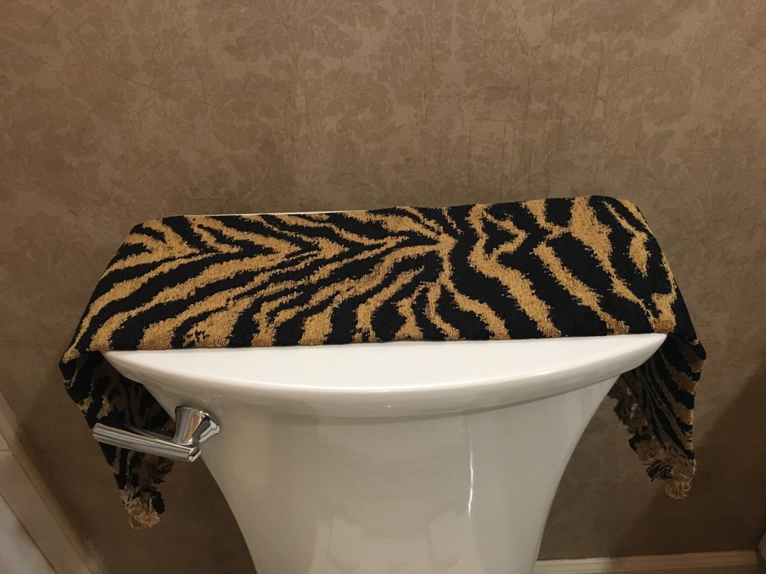 Tiger Toilet Tank Runner in Black and Gold Chenille Fabric - Etsy