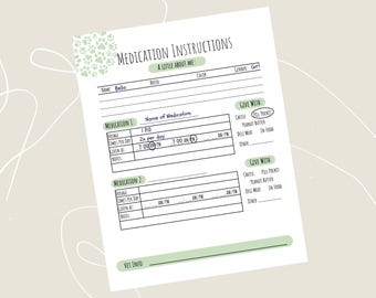 Dog Medication Instructions for Pet Sitter (PDF Download)