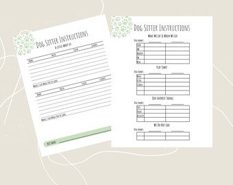 Dog Sitter Instructions for 2 Dogs Printable | Pet Care Information Sheet | Digital Download