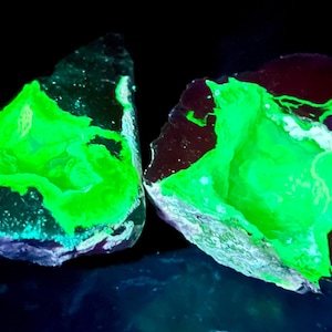 UV Fluorescent Thunder Egg Geodes - Vibrant Neon Green & White Geodes with Phosphorescent Inside, Unique Natural Decor Gift.
