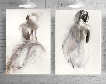 Vrouw kunst set sensuele muurschildering boven bed houtskool kunst vrouwelijke schets