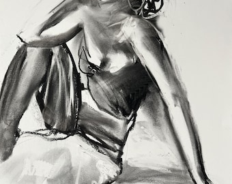 Original Charcoal Woman Drawing