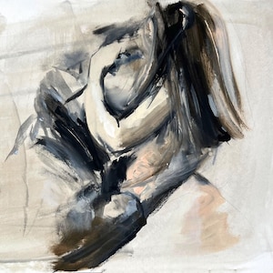 Couple Painting In Neutral Tones  Lovers Embrace Romantic Wall Art Horizontal Couple Painting Louka Gallery
