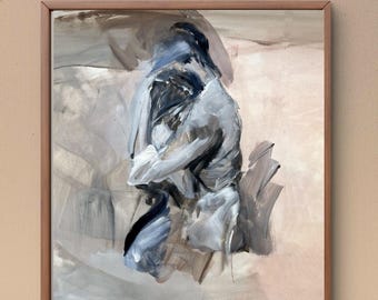 Lovers Embrace Giclée Print: Sensual Couple Painting, Neutral Colors