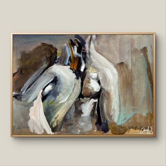 Sensual Couple Embrace Art Print, Romantic Painting