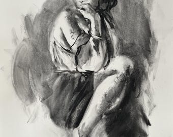 オルタンス・ビネット 1933年 署名入り木炭画 女性の肖像画、カナダ