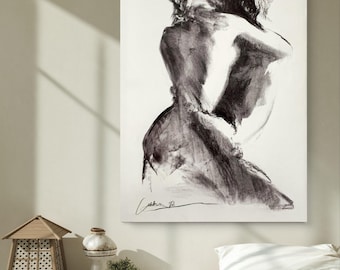 Lovers Charcoal Sketch Art Print: sensueel stel zwart-wit