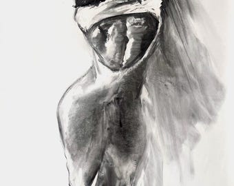 Originele houtskooltekening vrouw sensuele vrouwenfiguurschets 100 x 70 cm Louka Gallery