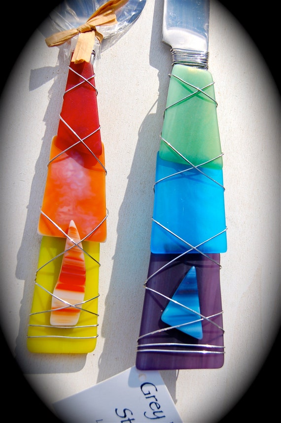 Sea Glass Wedding Cake Knife & Server made with Recycled Bottle