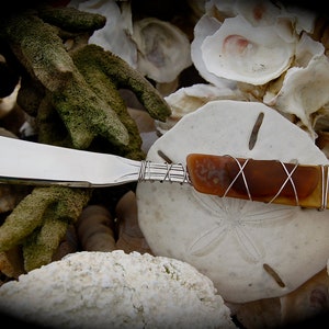 Sea Glass Cheese Spreader: Amber Tortoise Shell Recycled Bottle Glass