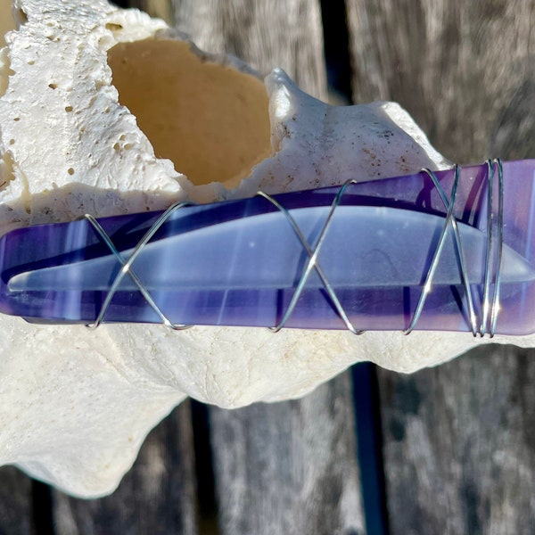 Sea Glass Letter Opener made with Recycled Bottle "Tumbled Island Glass"  in Grape glass Stainless Steel.