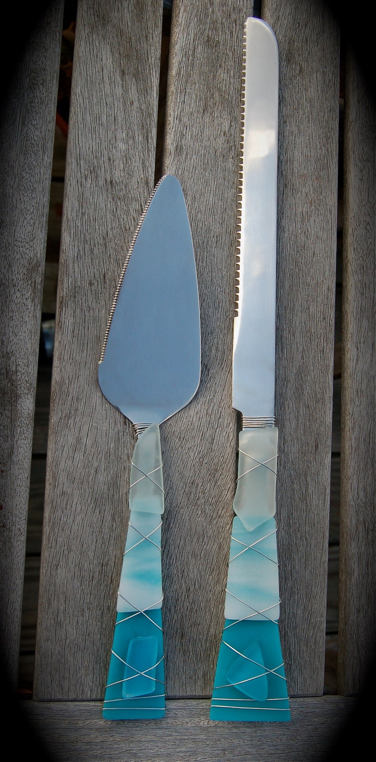 Sea Glass Wedding Cake Knife & Server Made With Recycled Etsy