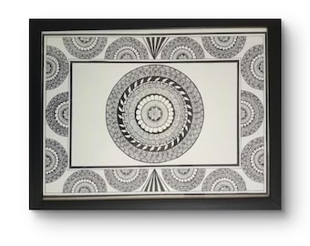 Hand-Drawn Mandala Wall Art: Detailed Zentangle Geometric Ink Drawing (A3 Size)