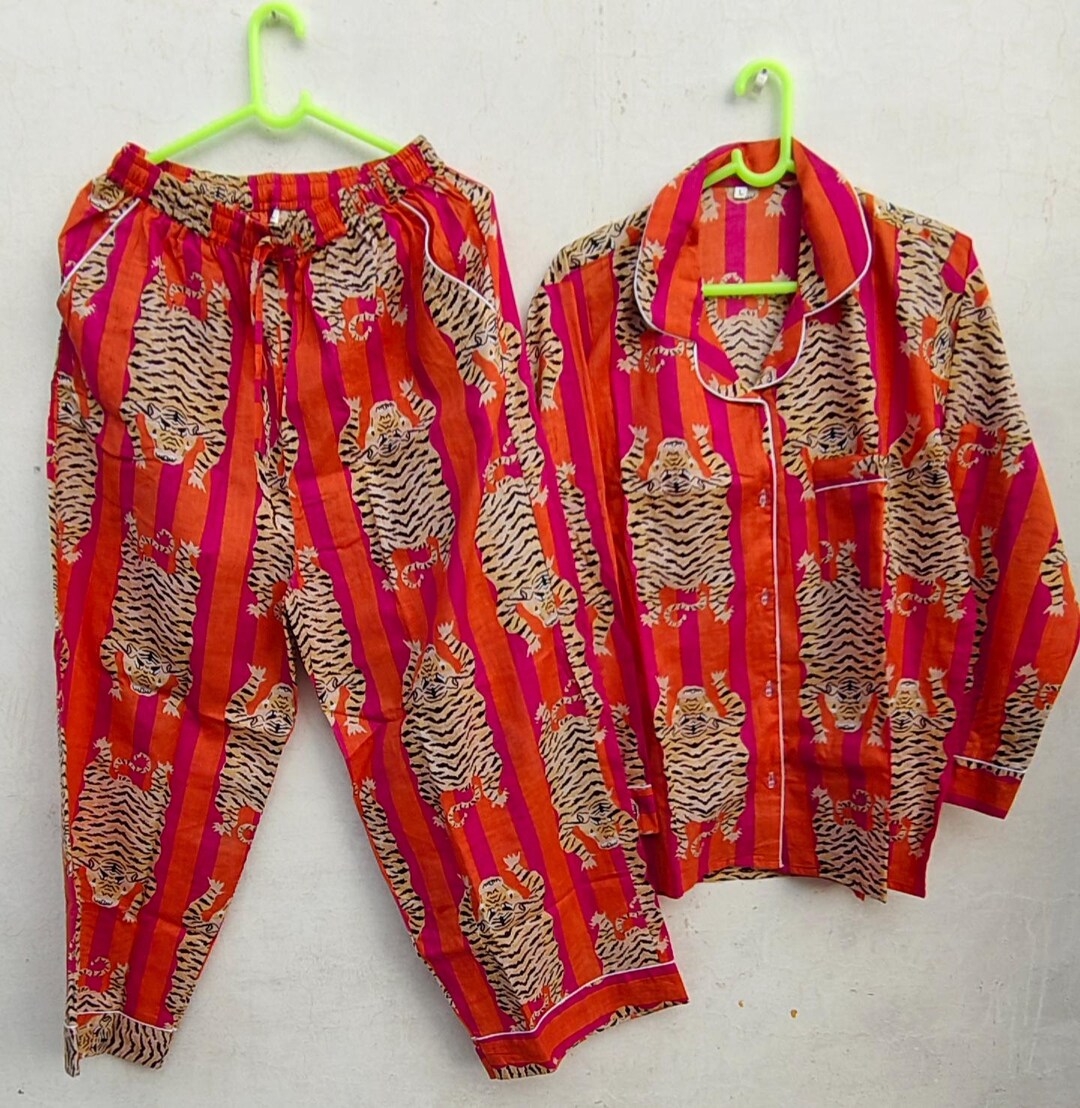 Tapir Pyjamas Tiger Print Cotton Pajama Set, Animal Print Night Suit, Bold Sleepwear ...