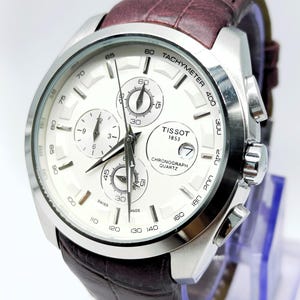 Vintage Tissot 1853 Chronograph Quartz White Dial Date Indicator Japan Men&#39;s Wrist Watch Free Shipping
