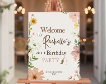 Wildflower Garden Party Welcome Sign, Digital Wild Flower Birthday Welcome Poster for Girl Birthday,Boho Birthday Welcome  SG76
