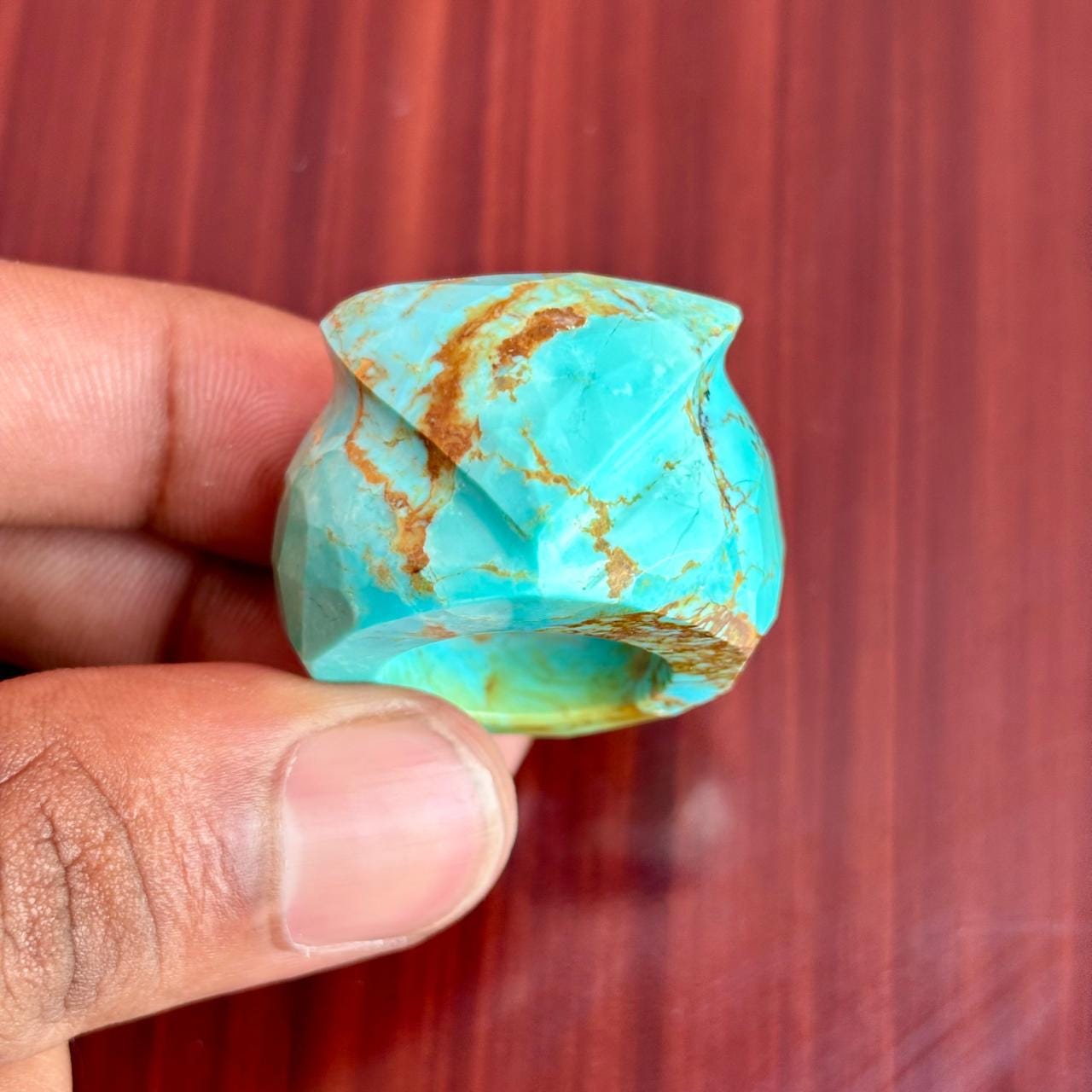 Hand-Carved Turquoise Owl Ring: Natural Stone Boho Jewelry