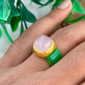 ローズクォーツ：925スターリングシルバーエナメルハンドメイドリング。