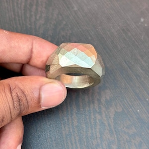 Handmade Faceted Pyrite Gemstone Ring - Unique Geometric Statement Jewelry