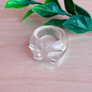 Hand-Carved Clear Quartz Butterfly Ring - Unique Statement Jewelry, Nature Inspired Crystal Ring
