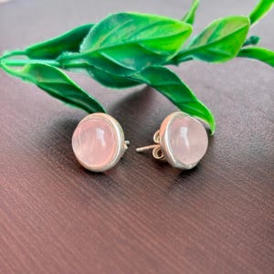 Rose Quartz Sterling Silver Stud Earrings: Handmade Gemstone Jewelry