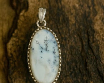Dendritic Agate Pendant | Sterling Silver Bezel, Boho Healing Necklace