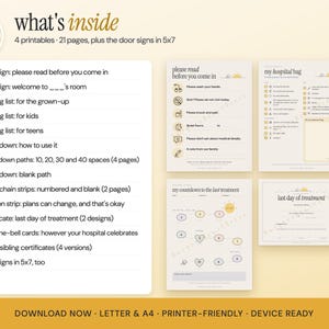 May include: A digital download set featuring 21 printable pages and 5x7 door signs. Includes a list of items like a door sign, packing lists for adults, kids, and teens, countdown paths, paper chain strips, certificates, and ring-the-bell cards.