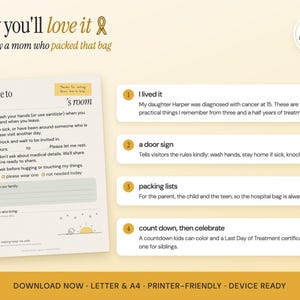 May include: A printable digital document featuring a welcome sign for a hospital room with checkboxes for visitor rules, including hand washing, knocking, and quiet hours, plus sections for notes and visitor requests, with a gold ribbon icon.