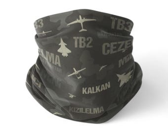 Bayraktar Neck Gaiter, Camo Aircraft Bandana, Tactical Aviation Gift