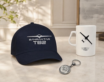 Bayraktar TB2 Gift Set, Pilot Cap Mug Keychain Bundle, Aviation Gift for Him