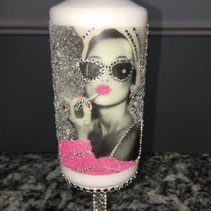 Bedazzled Candle, Gift, Keepsake, Audrey Hepburn, Pillar Candles, Bling, Sparkly