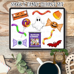 Set di clipart PNG di caramelle spettrali: illustrazioni di Halloween (download digitale)