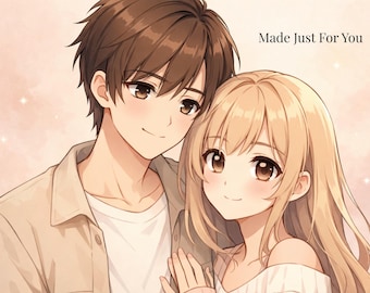 Anpassat porträtt av animepar, romantisk digital konst, foto till teckning (nedladdning)