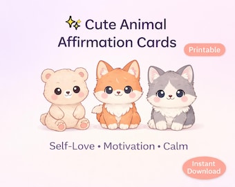 Djurbekräftelsekort | Motivation för självkärlek för barn och vuxna (utskrivbar PDF-uppsättning)