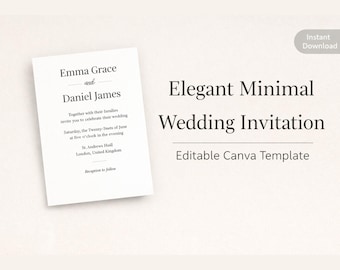 Elegant minimalistisk bröllopsinbjudningssvit | Redigerbar Canva-mall (digital nedladdning)