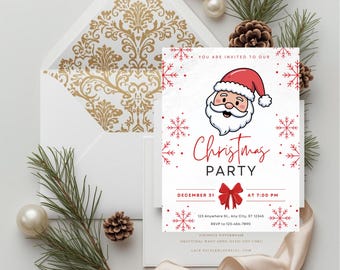 Röd och vit julfestinbjudan | Redigerbart 5x7-kort (digital nedladdning)