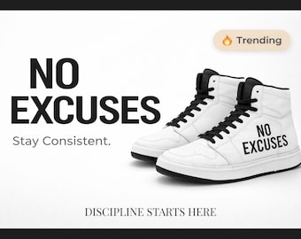 Motiverande höga sneakers, vita streetwear-sneakers, unisex träningsskor