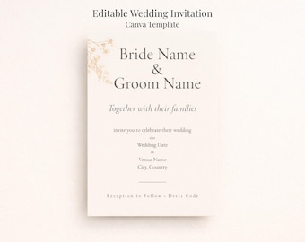 Redigerbar beige bröllopsinbjudan Canva-mall (direkt nedladdning)