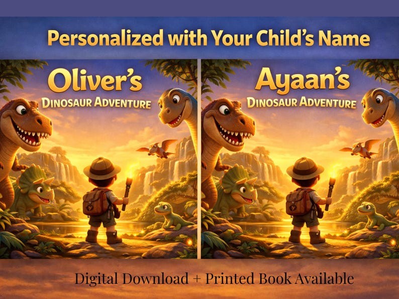 Personalized Dinosaur Adventure Storybook for Kids, Custom Name Bedtime Book image 2