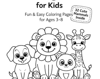 Söta däggdjursmålarbok för barn | 32 djurmålarbilder | Utskrivbar målarbok för åldrarna 3–8 | Digital nedladdning